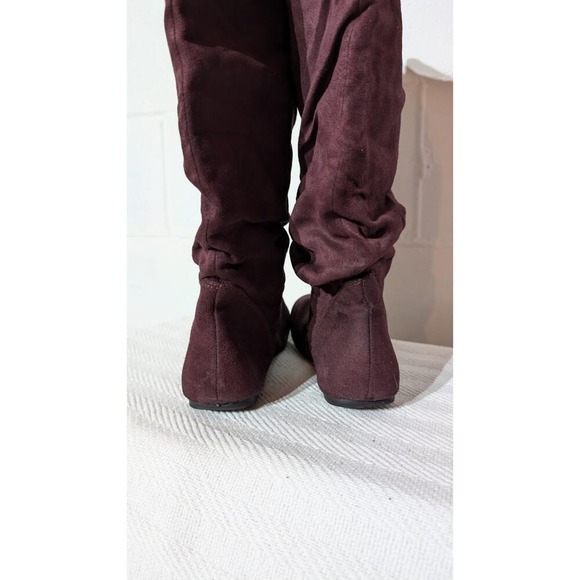 Plum Purple Burgundy Slouch Boots Knee High Pull On Suede Type Shoes 7 - Picture 3 of 4
